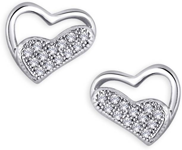Alamod Alamod Silver Plated Heart Shaped Tops Earring For Women Cubic Zirconia Brass Stud Earring