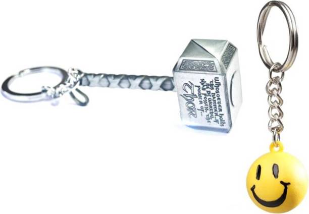 Madhuraj combo of Silver Thor Avenger Hammer and Smiley Ball Key Chain