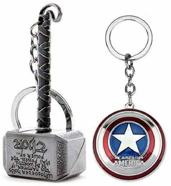 sawan shopping mart 1028Combo Pack Marvel Avengers Thor Captain America Silver Keychains and Key Rings Combo Assorted Color Key Chain