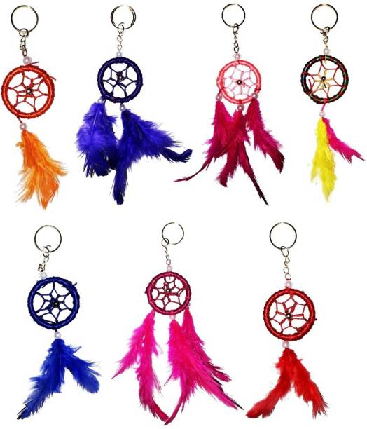 Ryme Pack Of 7 Beautiful Color Dream catcher Key Rings Wall Hanging For Home / Office Wool Dream Catcher