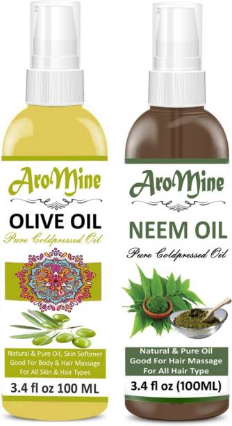 AroMine 100% Organic Premium Cold Pressed Extra Light Virgin Olive Oil &amp; Pure Natural Oil &amp; Undiluted Cold Pressed Refined Cosmetic Grade For Aromatherapy, Skin Treatment, Hair Care, Face (100 ml)-Pack of-2-Bottle(200ml)-Hair Oil(200ml) Hair Oil