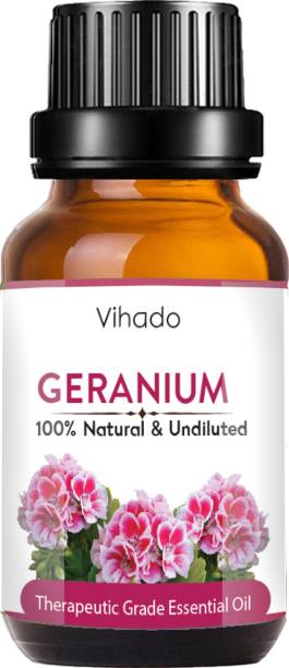 Vihado Geranium Essential Oil For Skin, Hair, Face, Acne Care, Pure, Natural And Undiluted Therapeutic Grade Essential Oil (10 ml) (Pack of 1)