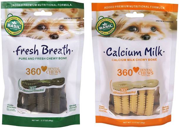 BASIL Calcium Milk and Fresh Breath Dental Dog Chew Dog Treat