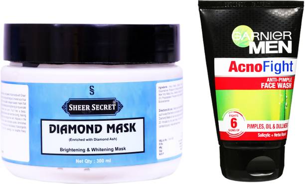 Sheer Secret Diamond Mask 300ml and Garnier Men Acno Fight Face wash 100ml
