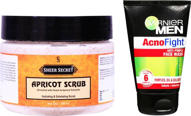 Sheer Secret Apricot Scrub 300ml and Garnier Men Acno Fight Face wash 100ml