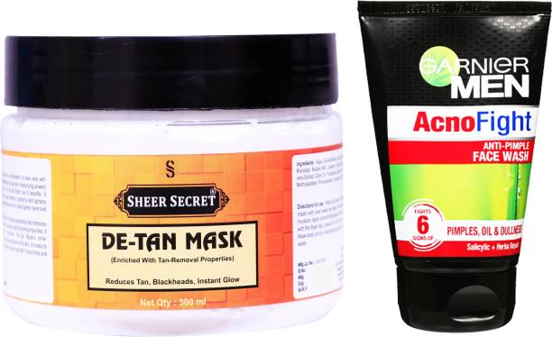Sheer Secret De-tan Mask 300ml and Garnier Men Acno Fight Face wash 100ml