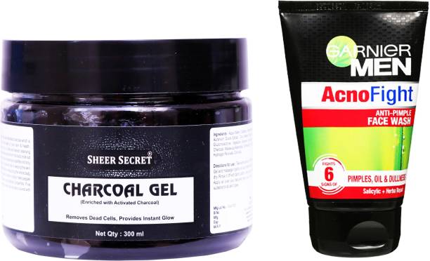 Sheer Secret Charcoal Gel 300ml and Garnier Men Acno Fight Face wash 100ml