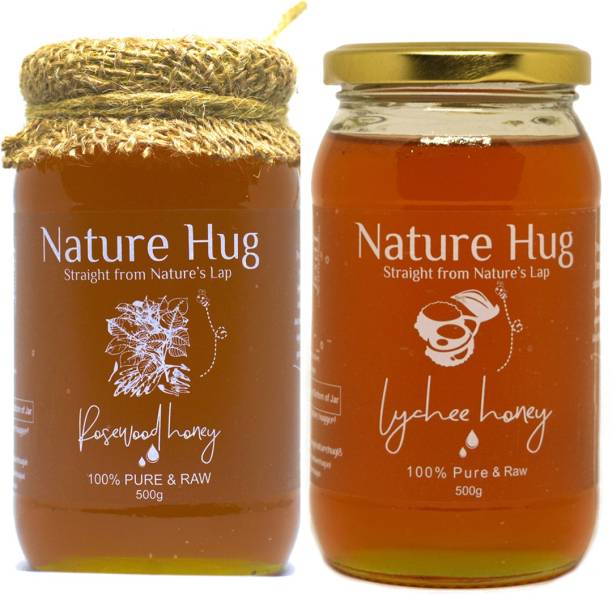 Nature Hug Raw Rosewood Honey(500g) & Raw Lychee Honey(500g) Combo (1000 g, Pack of 2)