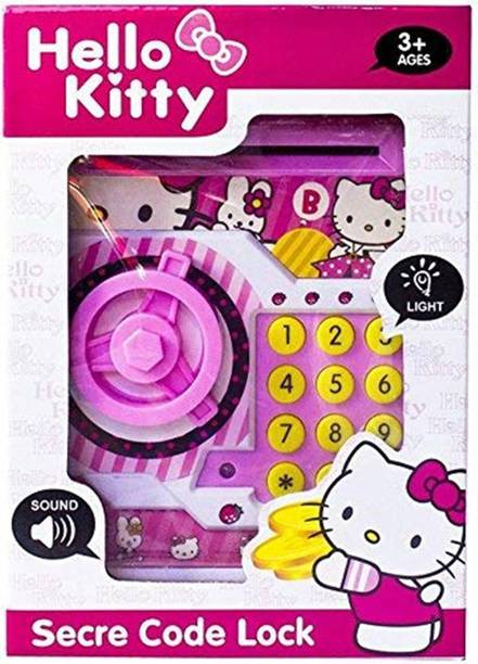 ANGELS CREATION ts Toys Battery Operated Mini ATM Safe Kids Piggy Saving ATM Bank with Electronic Lock Coin Bank Cash Deposit ATM Cartoon Hello Kitty for Kids Coin Bank