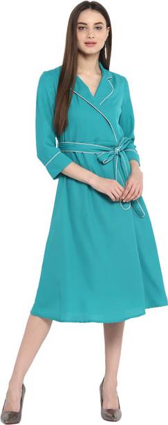 STYLESTONE Women Wrap Green Knee Length Dress
