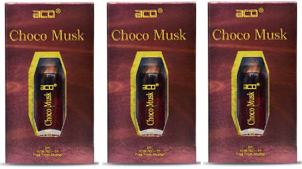 aco Choco Musk Alcohol - Free Attar Roll On 8ml Each (Pack of 3) Floral Attar
