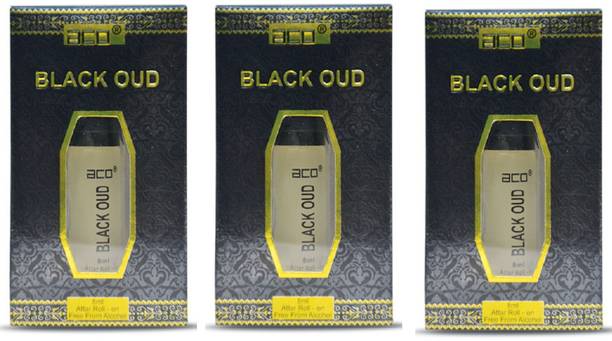 aco Black Oud Alcohol - Free Attar Roll On 8ml Each (Pack of 3) Floral Attar