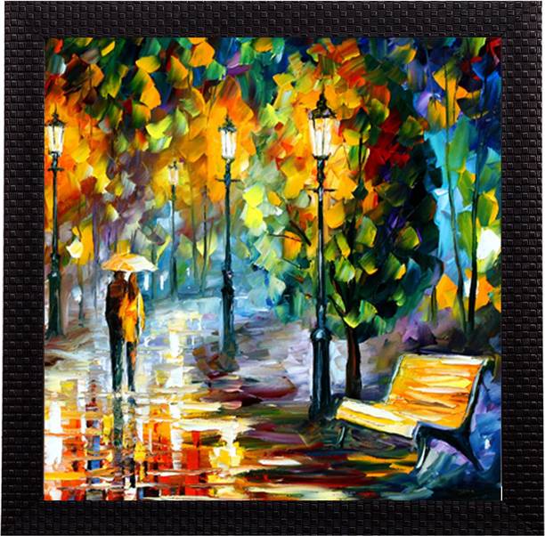 eCraftIndia Couple during Rain View Satin Matt Texture UV Art Ink 12 inch x 12 inch Painting