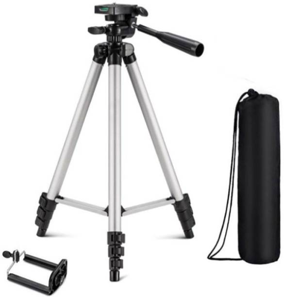 snowbudy Portable Tripod-3110 Extendable Camera and Mobile Selfie Stand With Three-Way Head & Quick Release Plate For Digital Cameras and mobile clip holder for Mobiles & Smartphones Tripod