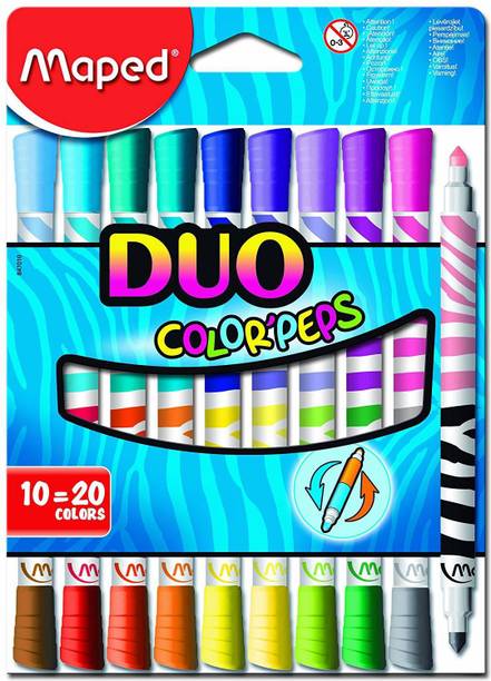 Maped Duo Color Peps Washable Felt Tip Marker Set - Pack of 10 (Multicolor)