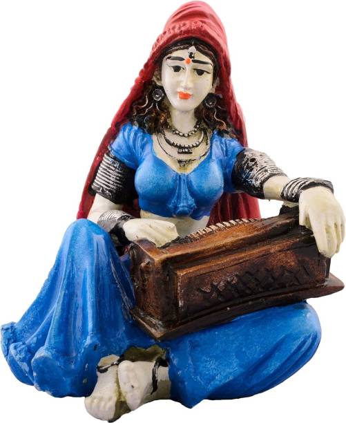 eCraftIndia Polyresin Rajasthani Lady Playing Harmonium Showpiece Decorative Showpiece  -  15 cm