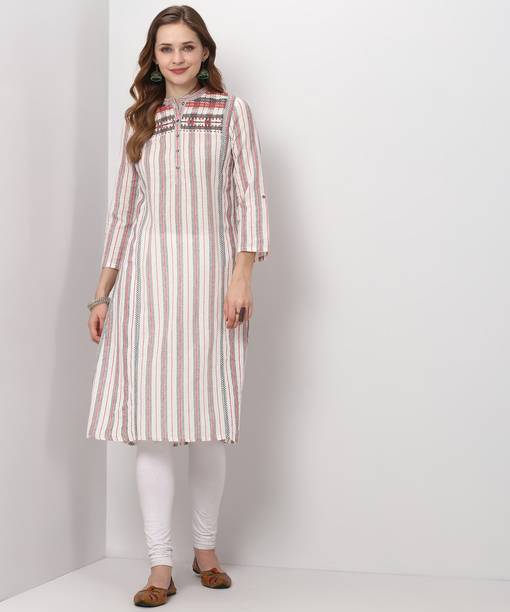 Striped Cotton Blend Straight Kurta for Women
