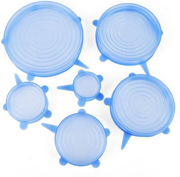 SKYFISH Silicon Stretch lids for containers Stretchable microwavable Dishwasher Food Grade air Tight Sealer Cover for Round Square Bowls Cups pots cans Jars Glassware 2.6 inch, 3.8 inch, 4.5 inch, 5.7 inch, 6.5 inch, 8.3 inch Lid Set