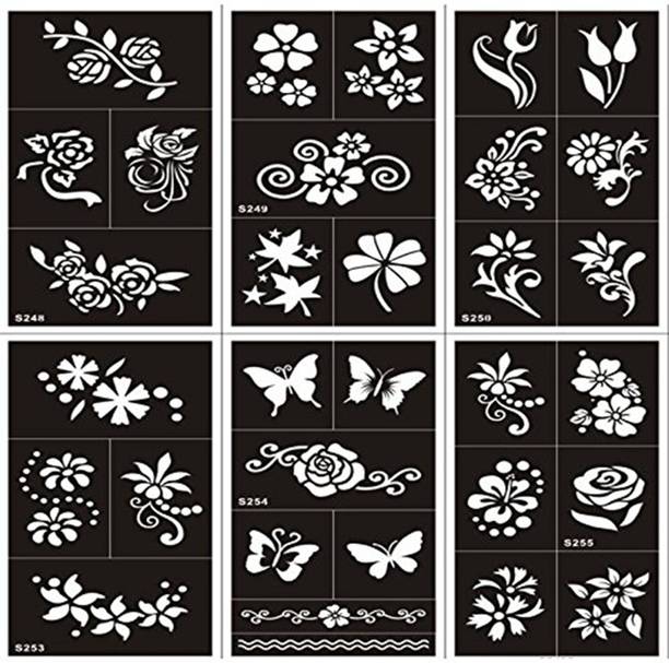 IVANA'S Henna Tattoo Stencil (Set for 6) Women Girls Hand Finger Body Paint Temporary Tattoo