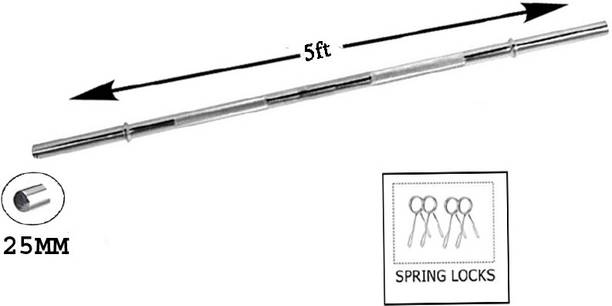 L'AVENIR Gym & Fitness STRONG & HEAVY DUTY 5ft. STRAIGHT ROD (25mm THICK) with Rod LOCKS Weight Lifting Bar