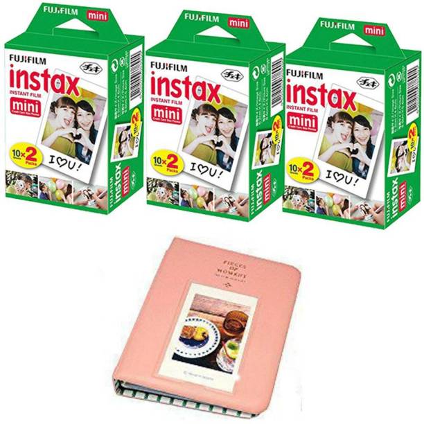 FUJIFILM INSTAX Mini Film 60 Shots With Pink 64 Pockets Photo Album Instant Film Roll