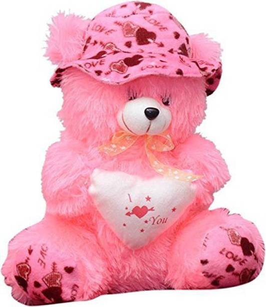 Stuffiez Pink Teddy Bear With Cap, Beautiful Gift for someone special  - 35 cm