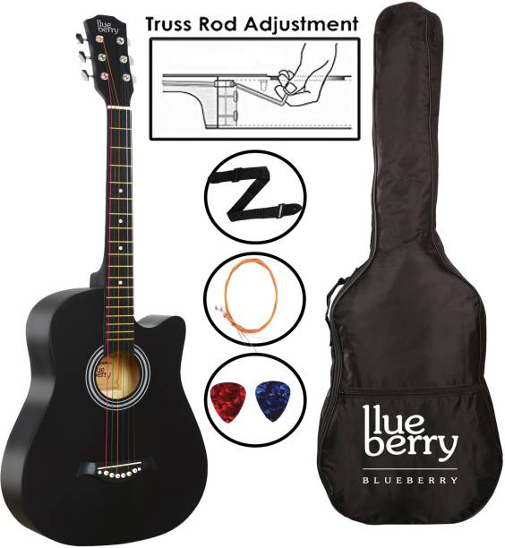 BLUEBERRY B-D38-Black, 38" Inbuilt TrussRod Acoustic Guitar Linden Wood Plastic Right Hand Orientation