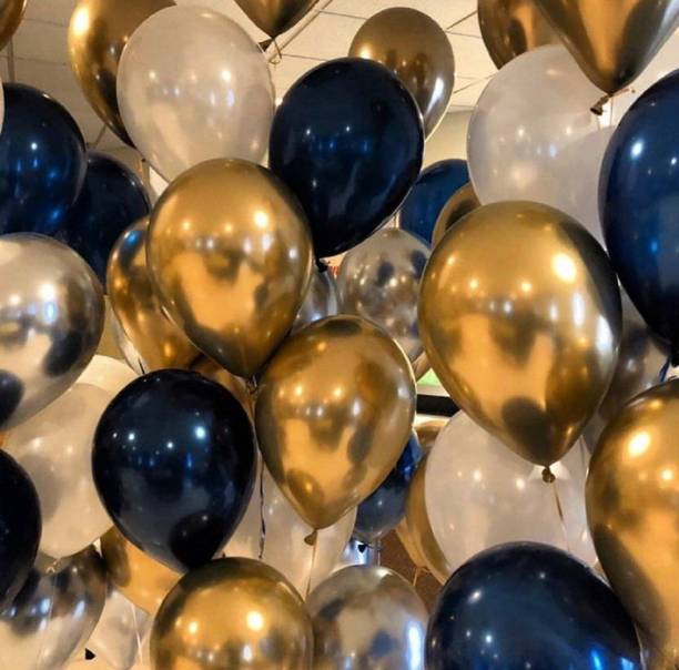 ACOME Solid Solid Balloons Metallic HD for Birthday / Anniversary (Blue, Silver, Gold, Pack of 100) Balloon