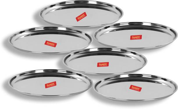Sumeet Stainless Steel Heavy Gauge Dinner Plates with Mirror Finish 22cm Dia - Set of 6pc Sectioned Plate