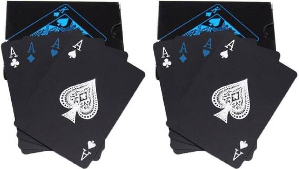 Protos India.Net Pack of 2 Unique Black Good Quality Plastic Waterproof Colorful Deck Poker Playing Cards