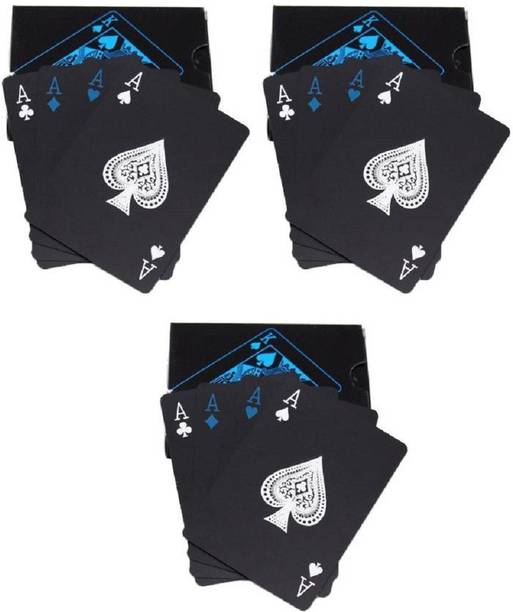 Protos India.Net Pack of 3 Unique Black Good Quality Plastic Waterproof Colorful Deck Poker Playing Cards