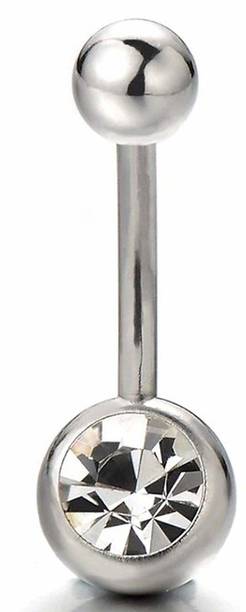GadgetsDen Dolce & Gabbana Silver Stainless Steel Belly Button Ring with Cubic Zirconia for Women Stainless Steel Beaded Charm