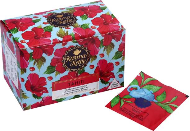 Karma Kettle Tahiti, Tropical Berry Tea, 20 Pyramid Tea bags Strawberry, Hibiscus Herbal Infusion Tea Box