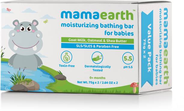 Mamaearth Moisturizing Baby Bathing Soap Bar pH 5.5 with Goat Milk and Oatmeal, 75g (Pack of 2)