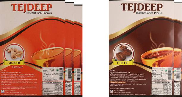 Tejdeep Pack of 3 Insant Ginger Premix Tea and 2 Pack of Instant Coffee Combo