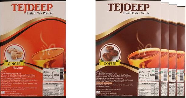 Tejdeep Pack of 1 Insant Ginger Premix Tea and 4 Pack of Instant Coffee Combo