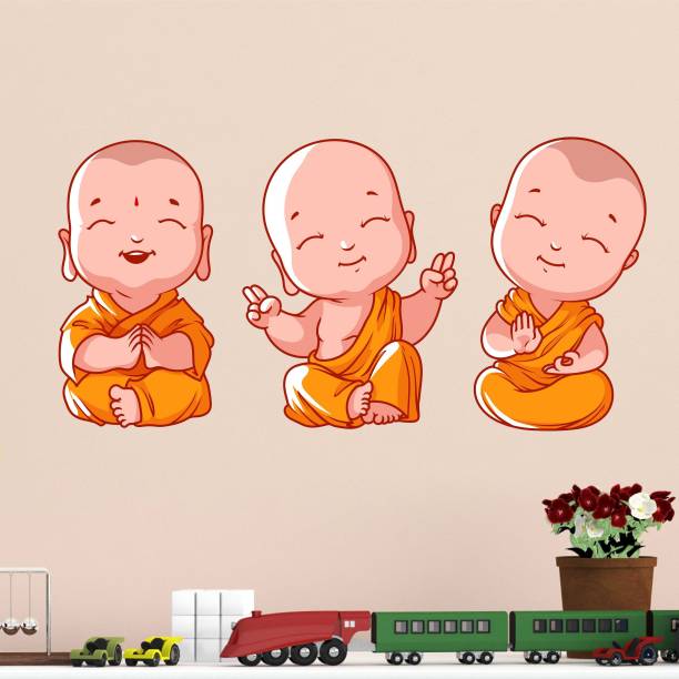 Aquire 78 cm Buddha Design Three Baby Monk PVC Wall Sticker Self Adhesive Sticker