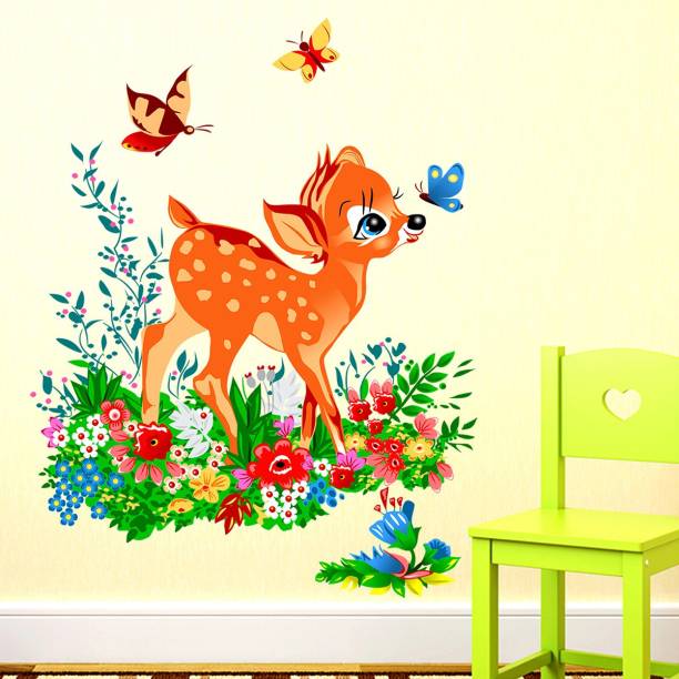 Flipkart SmartBuy 55 cm Wall Stickers Deer with Butterflies in Jungle for Kids Nursery Room Self Adhesive Sticker