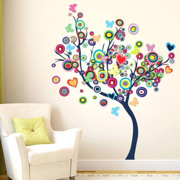 Flipkart SmartBuy 95 cm Wall Stickers Colorful Tree with Circular Leaves & Butterflies Self Adhesive Sticker