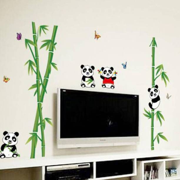 Aquire 110 cm Wall Stickers Nursery School Kids Baby Room Cute Little Animals Panda on Bamboo Trees Self Adhesive Sticker