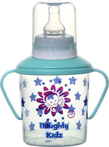 naughty kidz Premium Sipper with Soft Nipple||SPOUT||Spoon and Twin Handle (Blue) …