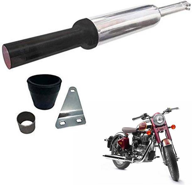 Dhe Best Short Bottle Front Black Glasswool / Filter Royal Enfield Classic Chrome Full Exhaust System