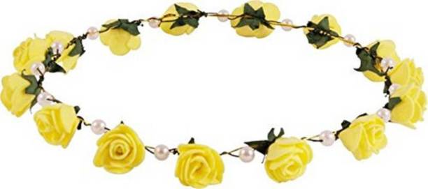 SHREE BALAJI Flower Pearl Gracious Tiara/Crown Head Band Hair Accessory Set
