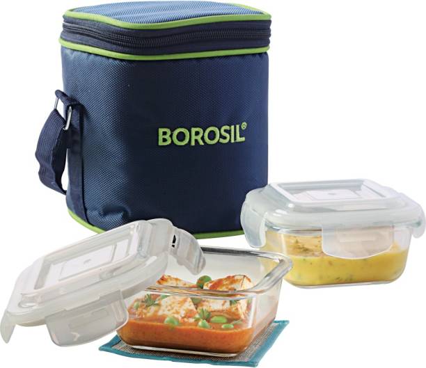 BOROSIL Microwavable Klip N Store Square 320 Ml 2 Containers Lunch Box