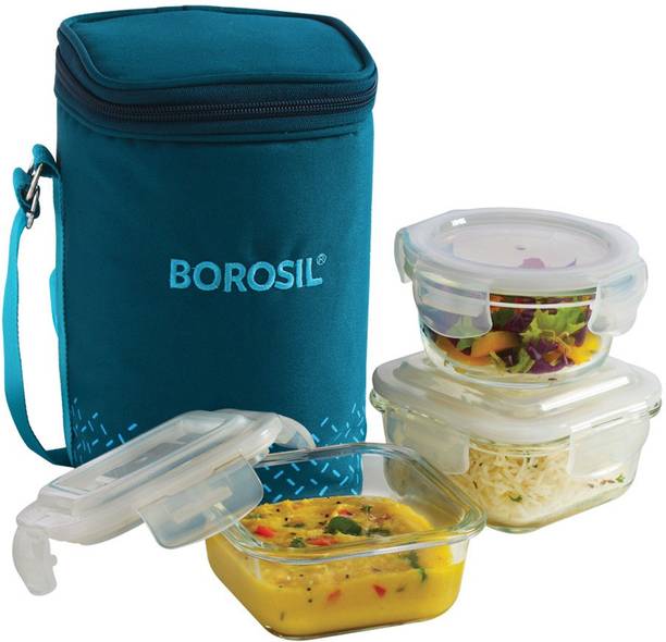 BOROSIL Teal Lunch Box with Bag, 3 Pc (320 ml x 2 + 240ml x 1 ), Office Tiifin 3 Containers Lunch Box