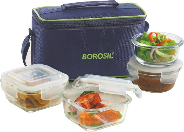 BOROSIL Klip N Store, Universal ( 2 Pc Round 240 ML Each, 2 Pc Square 320 ML Each) 4 Containers Lunch Box