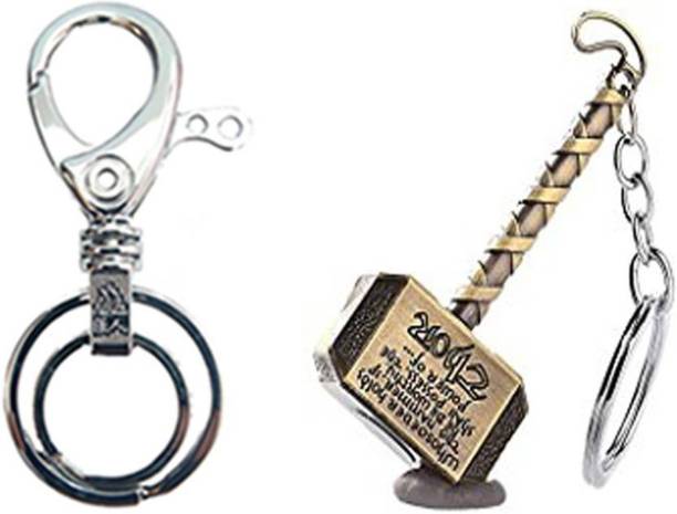Madhuraj Combo of Golden Thor Hammer and Hook Locking Metal Key Chain
