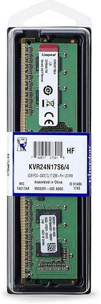 KINGSTON 4GB PC4 - 2400 CL17 288 - Pin UDIMM DDR4 4 GB (Dual Channel) PC (KVR24N17S6/4)