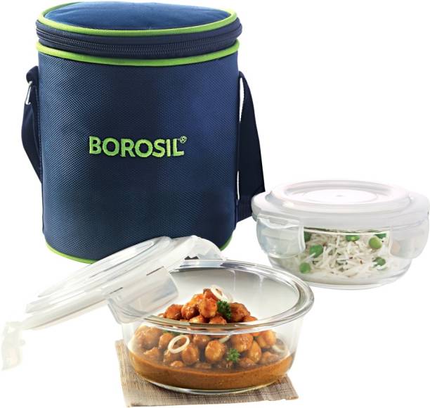 BOROSIL Glass dish with plastic lid of 400ml ICYTRD2400V 2 Containers Lunch Box