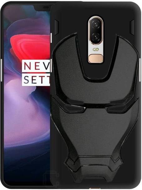 KASEZ Back Cover for OnePlus 6, (3D Feel Marvel Avenger Iron Man Logo Mask Flexible Rugged Matte Case)